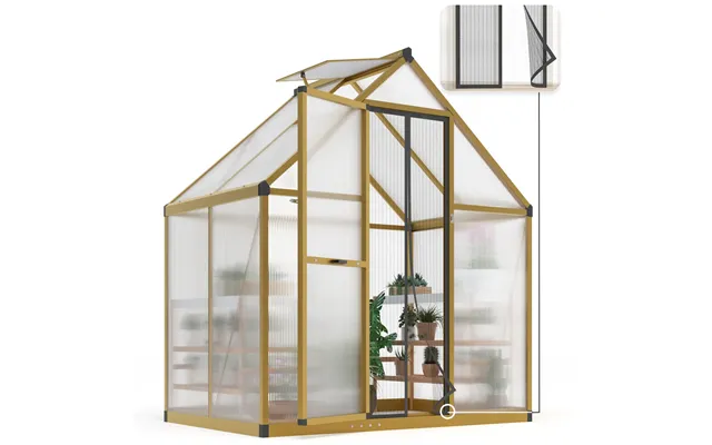 Walk-in Polycarbonate Greenhouse - 3.7x5.6x6.4ft-brown