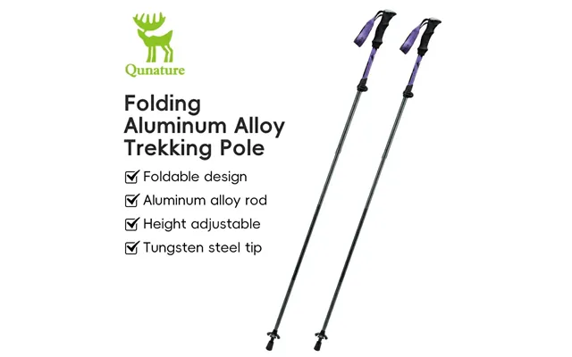 Qunature Foldable Lightweight Aluminum Trekking Pole With Adjustable Height And Grip - Purple*2
