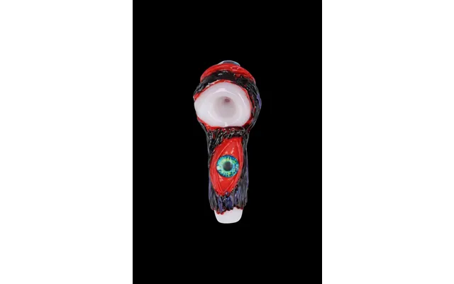 Black Glass Spoon Pipe With Red Eyes And White Bowl