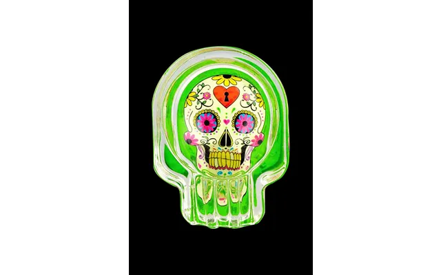 Glow Sugar Skull Glass Ashtray - 6 Pack