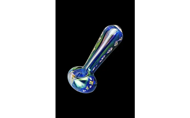 Iridescent Stripes & Spots Glass Spoon Pipe - Blue Moonscape