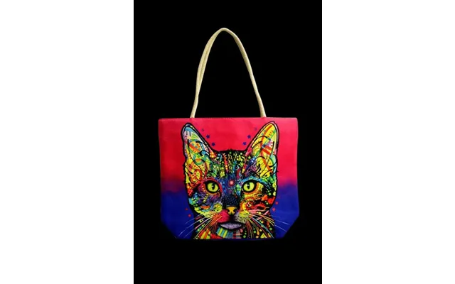 Jute Rope Handled Tote Bag - Psychedelic Cat