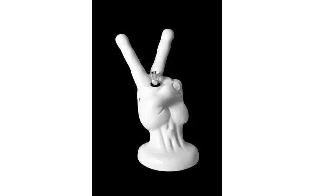 White Ceramic Water Pipe - Peace Sign Hand