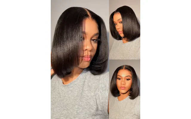 Flash Deal Sunber Hair Blunt Cut Light Yaki Straight 7x5 Pre-cut Lace Bye Bye Knots Glueless Bob Wig Pre-plucked - Blunt