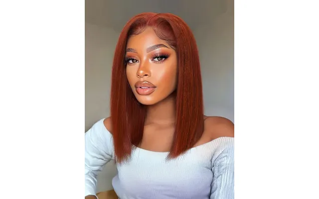 Sunber Hair 7x5 Bye Bye Knots Reddish Brown Yaki Straight Short Bob Wig With Invisi Drawstring - 7x5 Bye Bye Knots Lace 