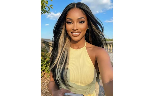 Sunber Hair 7x5 Pre Cut Black Blond Straight Layered Peekaboo Highlights Lace Wigs With Invisi Drawstring - 7x5 Pre Cut-