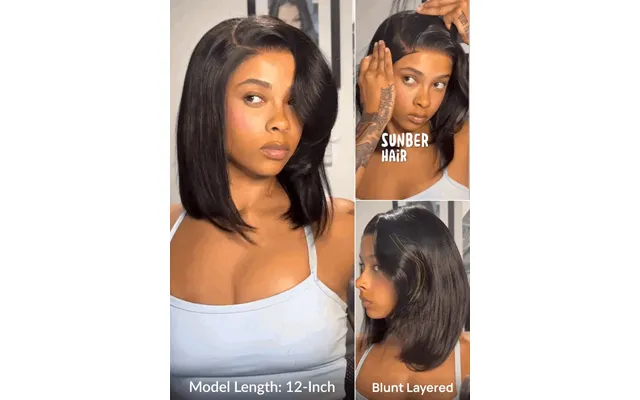 Sunber Hair 7x5 Pre Cut Rachel-inspired Blunt Layered Shoulder-length Silky Straight Bob Lace Wig With Side Part Bangs F