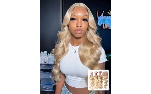 Sunber Hair Hair 3 Bundles 613 Blonde Body Wave Human Hair Weaves With 4x4 Lace Closure - 10 10 10 10