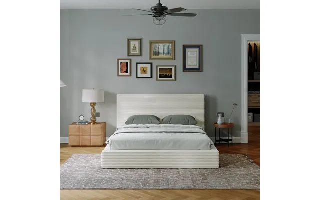 Corduroy Upholstered Cloud Platform Bed Frame With Headboard - Black Queen