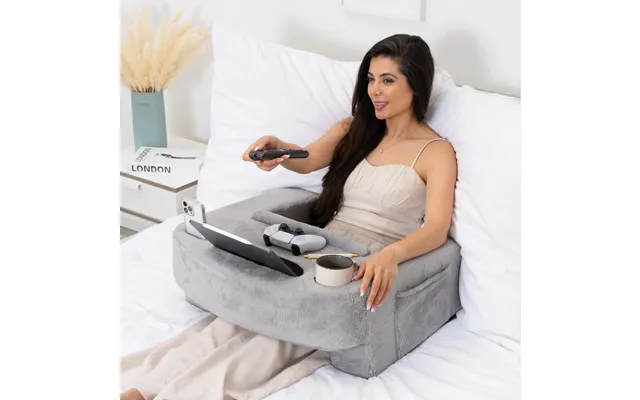 Reading Pillow For Gaming Lap Desk & With Cup & Phone Holder Furry Grey