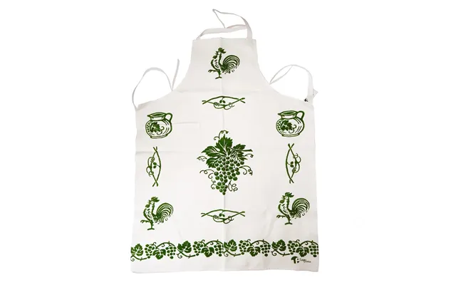 Apron In Linen-cotton With Green Traditional Romagna Prints. Measures 90x70 Cm