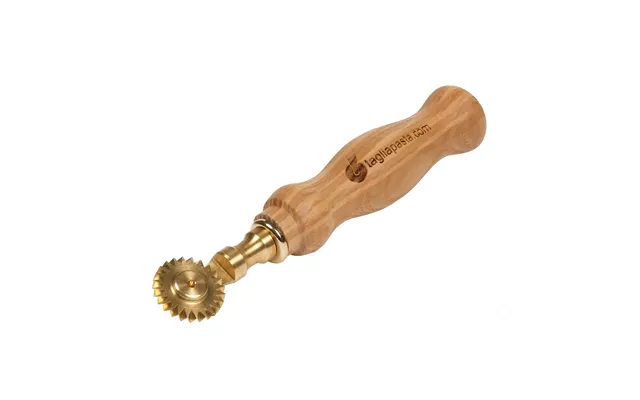 Brass Pasta Cutter With Single Toothed Blade 30 Mm Diameter. Elm Wood Handle