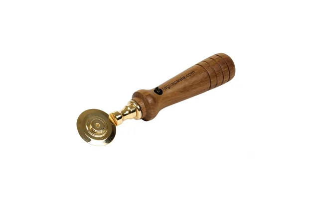 Golden Brass Pasta Cutter With Single Smooth Blade. Teak Wood Handle