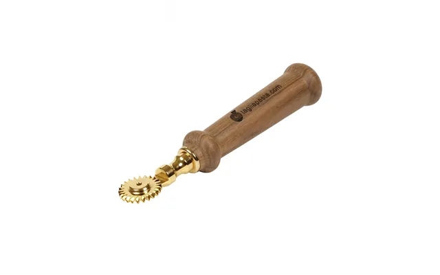 Golden Brass Pasta Cutter With Single Toothed Blade. Walnut Wood Handle