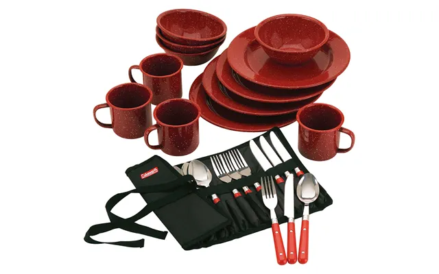Coleman 2000016407 24-piece Speckled Enamelware Cook Set - Red