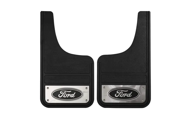 Plasticolor 001837r01 Ford Oval Chrome Plated Heavy-duty Black Front 12 X 22 Mud Guard Set