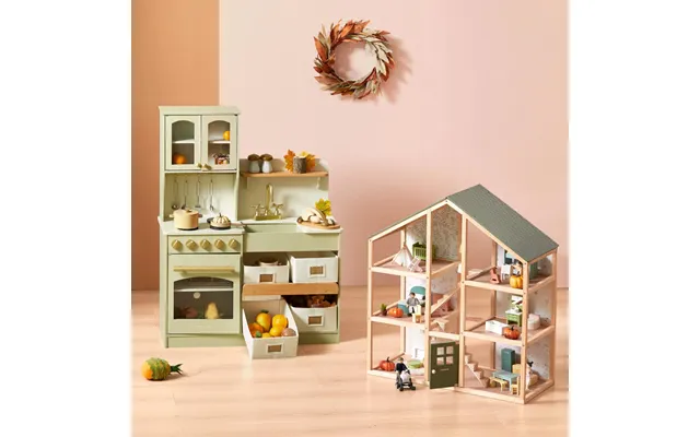 Little Green World Gift Set Sage Dollhouse & Sage Storage Kitchen