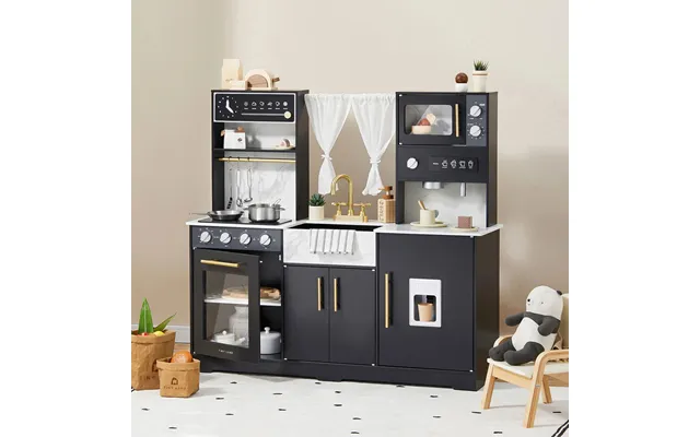 Tiny Land Iconic Wooden Play Kitchen Black Pretend Cooking Set For Kids