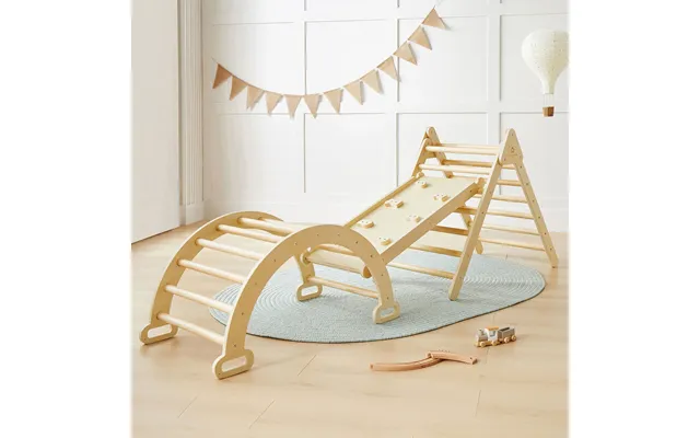 Tiny Land Pikler Triangle 7-in-1 Montessori Climbing Set - Natural Wood Color