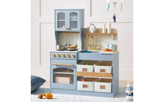 Tiny Land Pretend Play Kitchen For Kids - Serenity Wooden Kitchen Blue