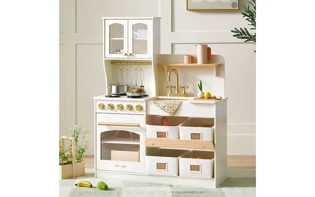 Tiny Land Wooden Play Kitchen With Storage For Creative Toddlers - Cream