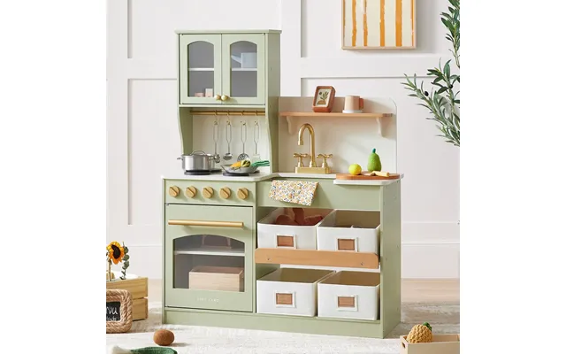 Tiny Land Wooden Play Kitchen With Storage For Creative Toddlers - Sage