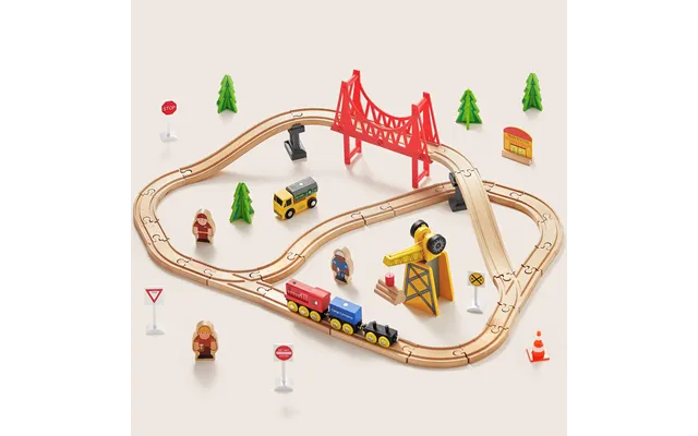 Tiny Land Wooden Train Set For Children - 55 Pcs