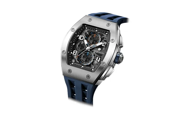 Montre À Quartz De Luxe Abordable Pour Homme Tsar Bomba Argent Et Bleu Boîtier Tonneau Mouvement À Quartz Epson Étanchéi