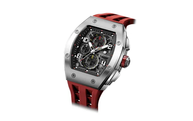 Montre À Quartz De Luxe Abordable Pour Homme Tsar Bomba Argent Et Rouge Boîtier Tonneau Mouvement À Quartz Epson Étanché