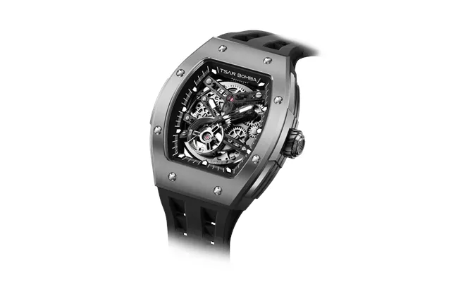 Montre Automatique Homme Tsar Bomba Noir Boîtier En Acier Inoxydable Bisel En Titane Mouvement Mécanique Squelette Japon