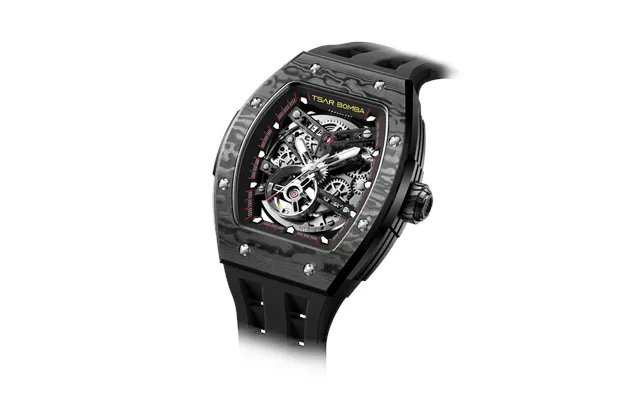 Montre Automatique Homme Tsar Bomba Noir Cool Boîtier En Acier Inoxydable Bisel En Fibre De Carbone Mouvement Mécanique 