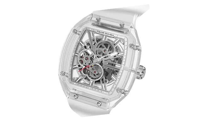 Montre Automatique Mécanique Tsar Bomba Light Matter Series Blanc Boîtier Et Bisel En Saphir Cadran Squelette Bracelet F