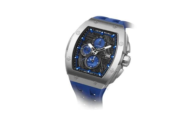 Montre Quartz Chronographe Homme Tsar Bomba Elemental Series Argent Bleu Bisel Et Boîtier En Acier Inoxydable Triple Sou