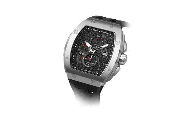 Montre Quartz Chronographe Homme Tsar Bomba Elemental Series Argent Noir Bisel Et Boîtier En Acier Inoxydable Triple Sou