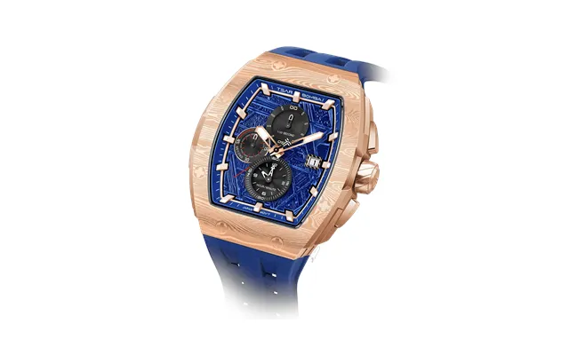 Montre Quartz Chronographe Homme Tsar Bomba Elemental Series Or Bleu Bisel Et Boîtier En Acier Inoxydable Triple Sous-ca