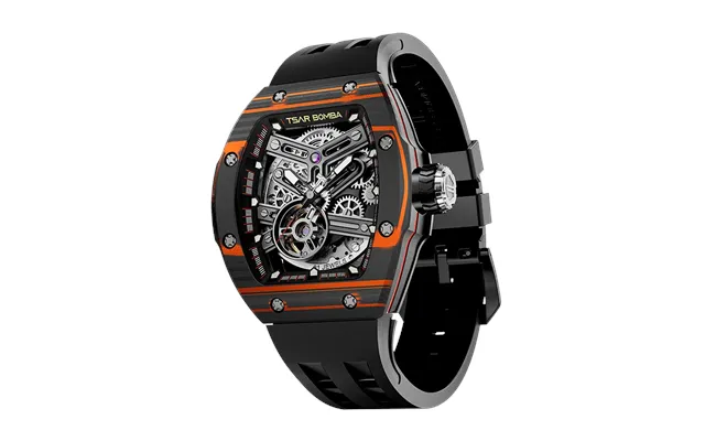 Tsar Bomba Série Atomic - Montre Automatique Squelette En Fibre De Carbone Pour Homme, Avec Verre Saphir, Bracelet En Ca
