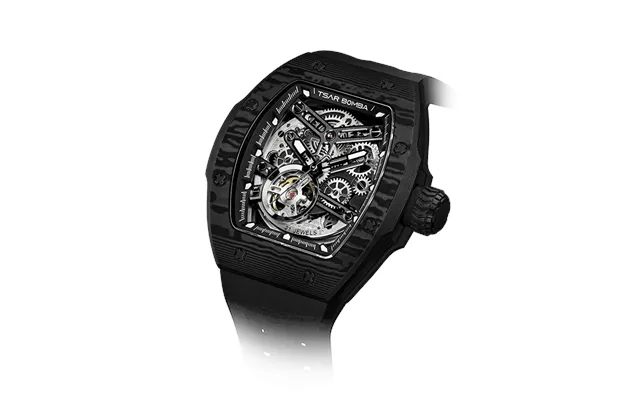 Tsar Bomba Série Atomic Montre Squelette Automatique Interchangeable En Fibre De Carbone Pour Les Passionnés De Voitures