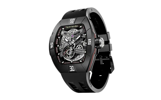 Tsar Bomba Série Atomic - Montre Squelette Automatique Pour Homme, En Caoutchouc Fluoré, Verre Saphir, Bracelet En Caout