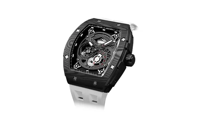 Tsar Bomba Série Elemental - Montre Automatique Squelette Sport Pour Homme, Lunette En Fibre De Carbone Avec Réserve De