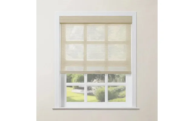 Rae Natural Jute Woven Wood Roller Shades Cordless - Striped Biscuit H023