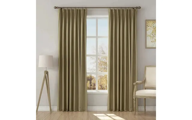 Stefana Silber Print Linen Blend Curtain Drapery Pleated - Double Windowpane Taupe Khaki Dw84