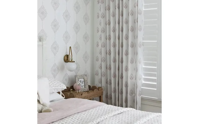 Stefana Silber Print Linen Blend Curtain Drapery Pleated - Large Block Print Pink L119