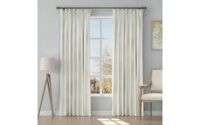 Stefana Silber Print Linen Blend Curtain Drapery Pleated - Wide Stripe Gray White Gray Ws16
