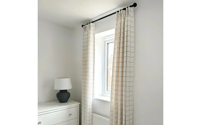 Stefana Silber Print Linen Blend Curtain Drapery Pleated - Windowpane White Carbon W118