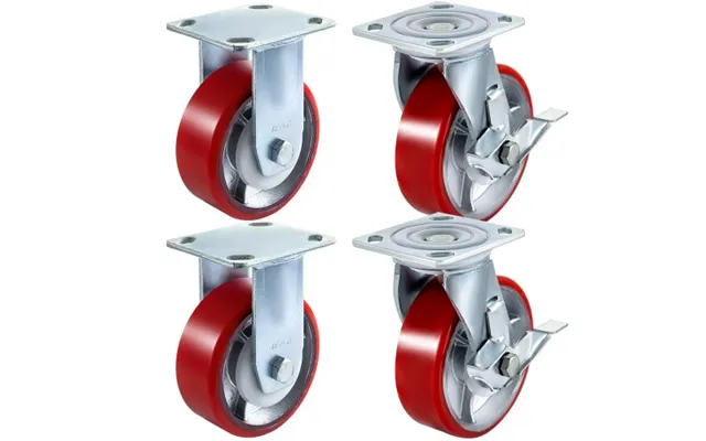 Vevor 4 Pack 6 X 2 Inch Caster Wheels 2 Rigid And 2 Swivel Casters With Side Brake Polyurethane Iron Core Plate 1000lbs 