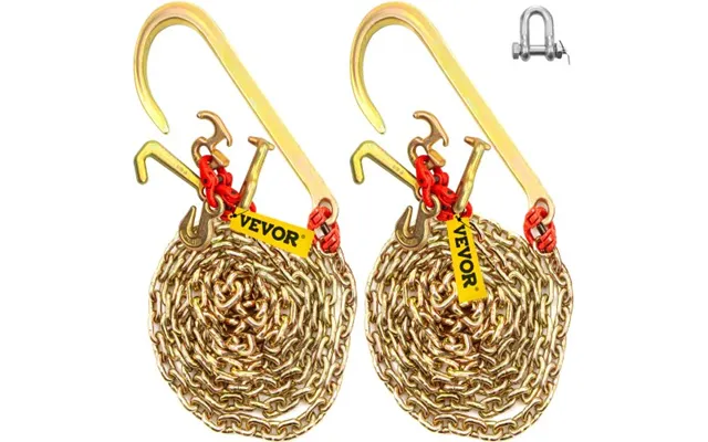 Vevor J Hook Chain - 2pcs 5 16 X 10' G80 15 Long Shank J Hook Tow Chain With Rtj Cluster Hook & Grab Hook