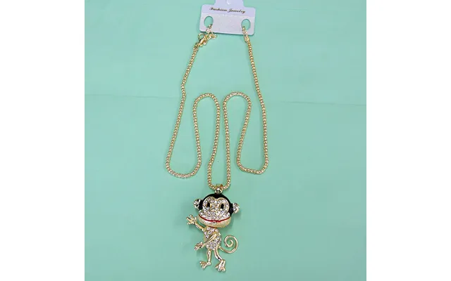 Women Fashion Rhinestone Bling Long Sweater Necklace - Black Hair Monkey