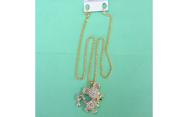 Women Fashion Rhinestone Bling Long Sweater Necklace - Cute Mouse