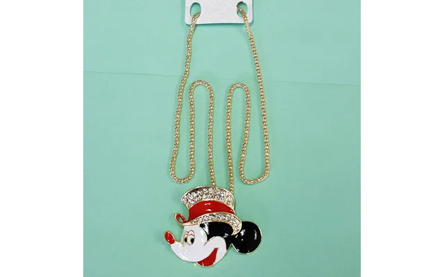 Women Fashion Rhinestone Bling Long Sweater Necklace - Mickey Mouse With Red Hat
