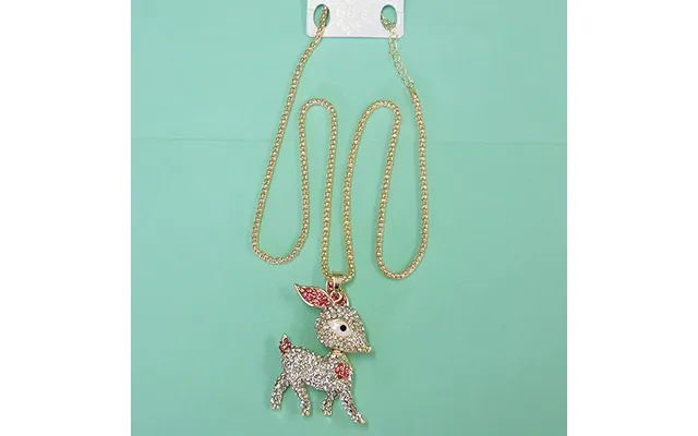 Women Fashion Rhinestone Bling Long Sweater Necklace - Pink & White Deer